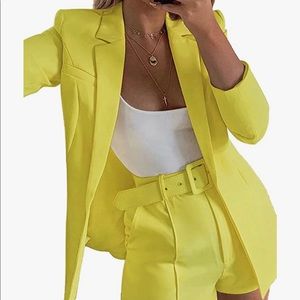 Yellow blazer and shorts outfit